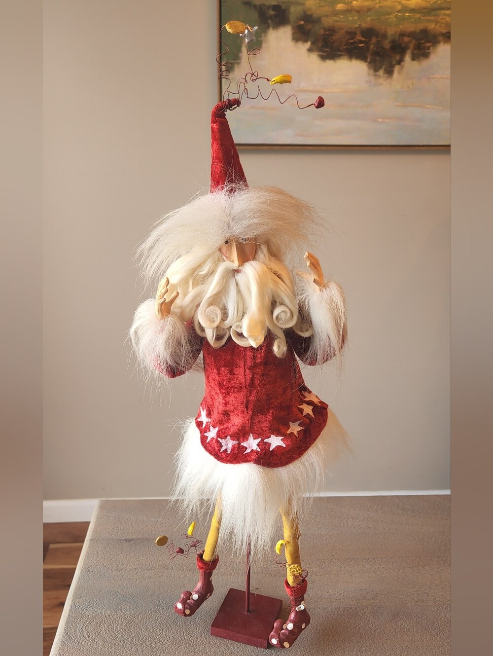 RARE Dept 56 Patience Brewster/MacKenzie Childs “Krinkles” Santa 21" tall Stand